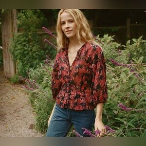 NWT DOEN Camellia Top in Black Tropical Floral - XS